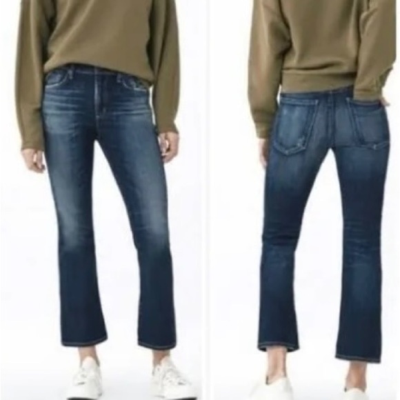 Citizens of Humanity Fleetwood Crop High Rise Flare Jeans in Dark‎ Wash, Sz 24 - Picture 1 of 13